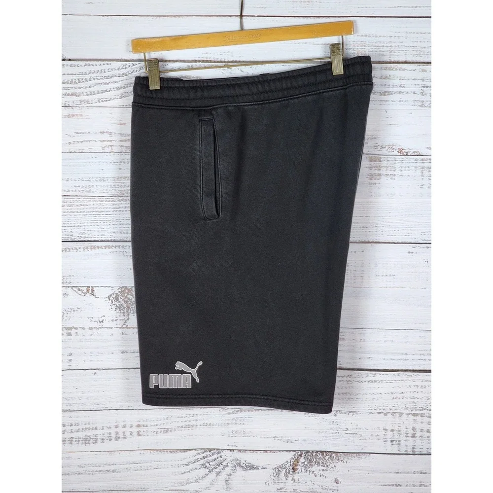 Puma Fleece Sweat Shorts Mens XL Black Athletic Elastic Draw String Pockets